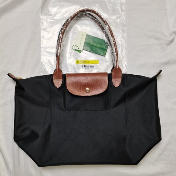 Black Longchamp Handle Bag Le Pliage Nylon Tote Shoulder Bag - Picture 1 of 7